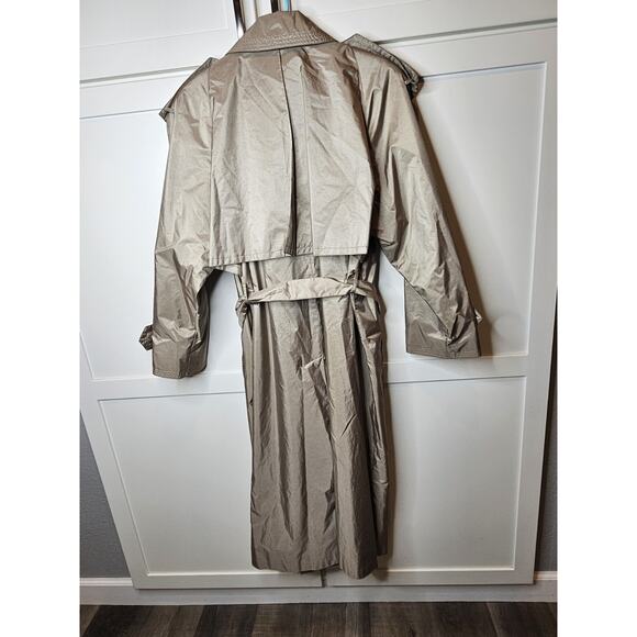 Vintage Fleet Street Trench Coat Women's Sz 10 Shiny Khaki Tan Double Breasted - Picture 2 of 13